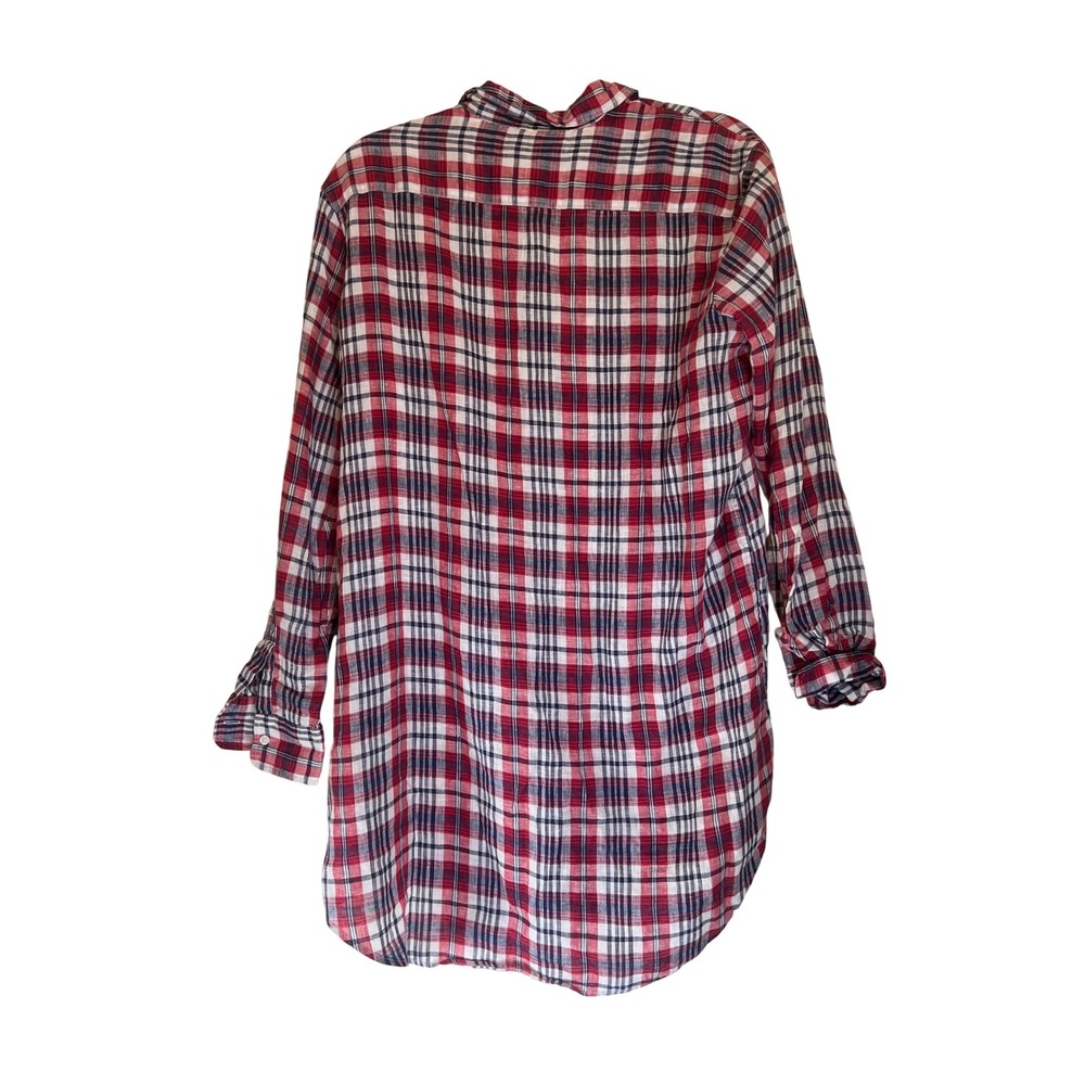 Frank Eileen Red Blue White Plaid Button Down Shirt Tunic Women Size Small - Picture 3 of 6